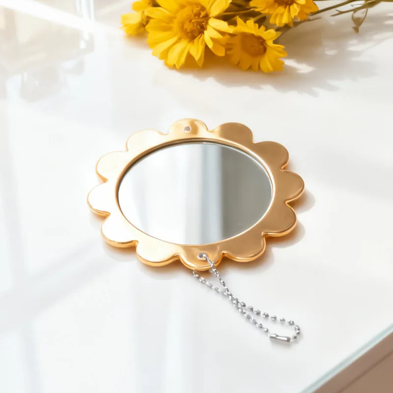 Zonyin Wholesale Custom Logo Small Cute Flower Shape Pocket Mirror Plastic Sunflower Hand Compact Makeup Mirror for Bag Travel