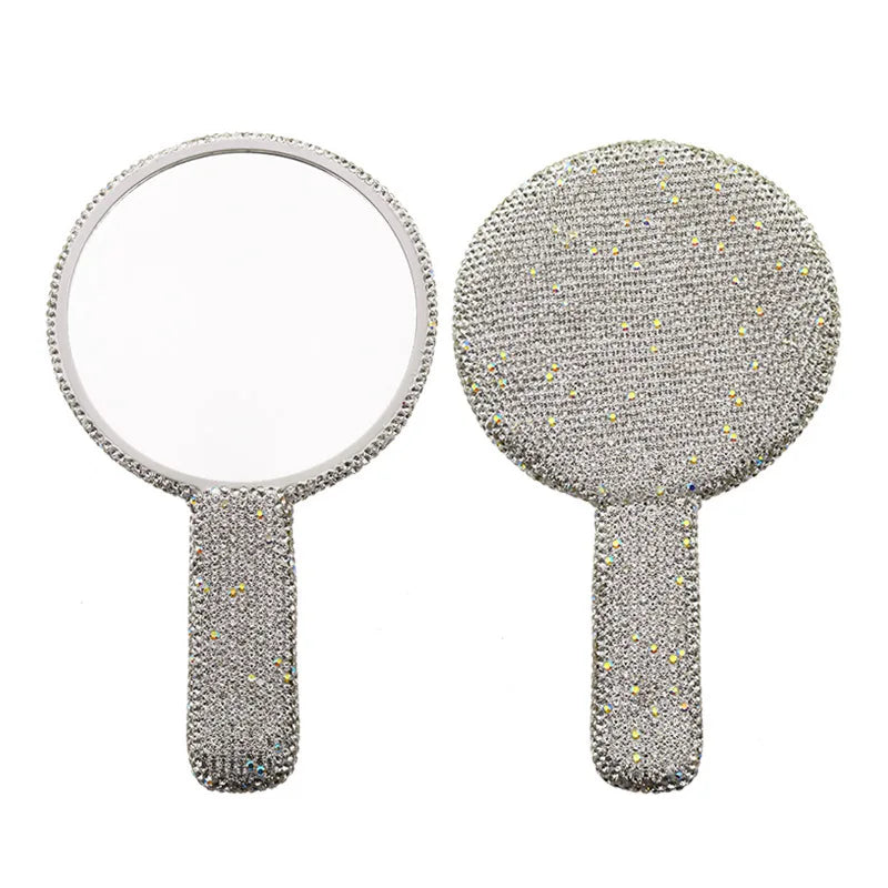 Zonyin Custom Logo Heart Shape Diamond Handheld Makeup Mirror Custom Hand Held Portable Private Label Round Makeup Mirror