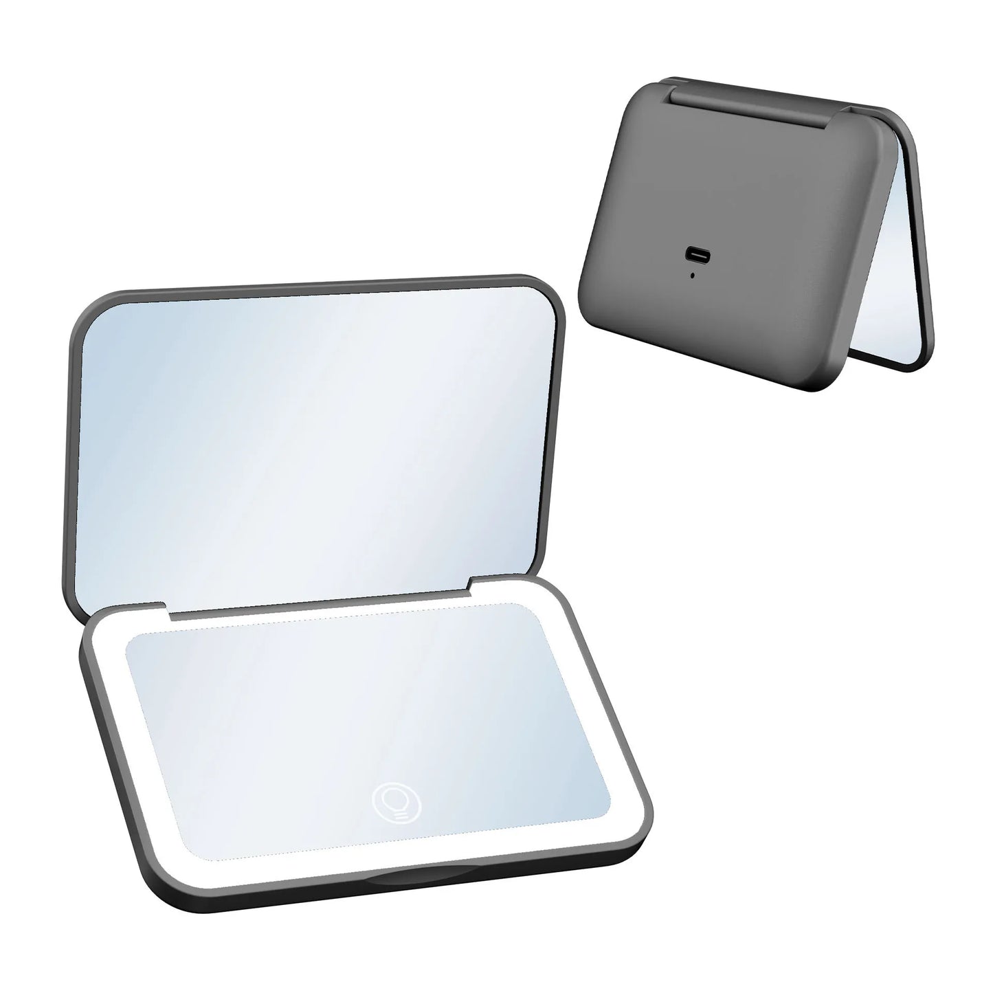 Zonyin Custom Logo Double-Side Handheld Makeup Mirror with Lights Travel Compact Portable Folding LED Rechargeable Square Mirror