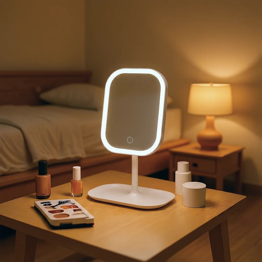 Zonyin LED Makeup Mirror with Light Touch Control Rechargeable Cosmetic Mirror Portable ABS Desktop Mirror for Travel and Home