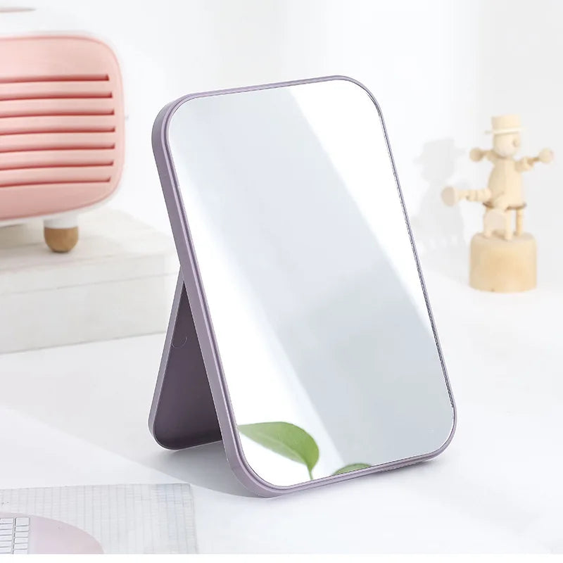 Zonyin Abs Plastic Desktop Rotatable Foldable Cosmetic Mirror Square HD Glass Princess Tabletop Makeup Mirror With Hanging Hole