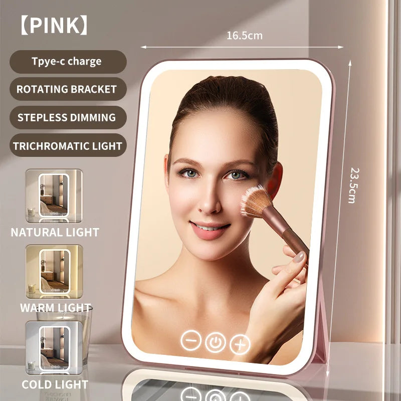 Zonyin Personalized Makeup Mirror Type-C Rechargeable Touch Screen Portable Makeup Mirror With LED Brightness Adjustable Lighted