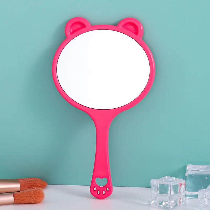 Zonyin Custom Logo Portable Handheld Makeup Mirror Cartoon Bear Head Handle Personalized Small Vanity Pocket Mirrors for Travel