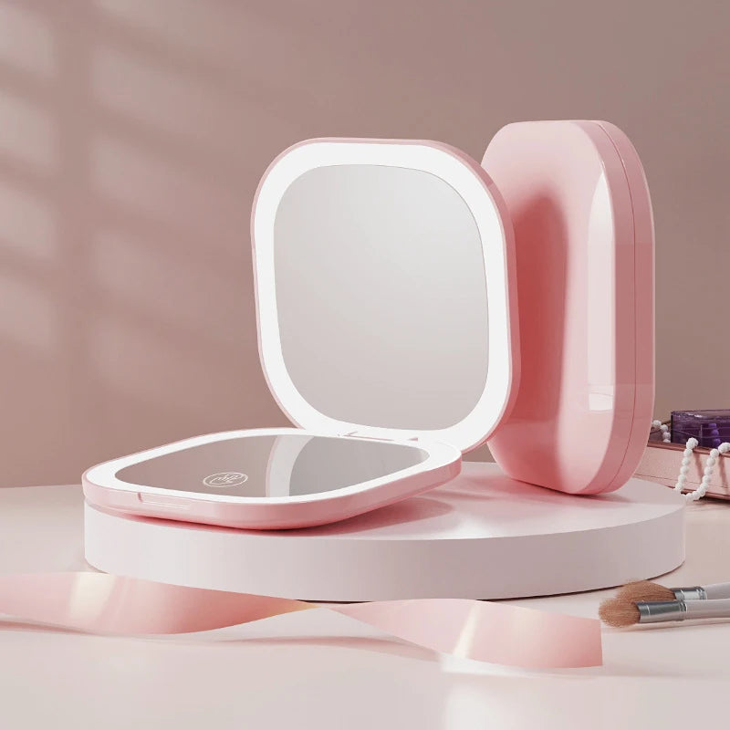 Zonyin Plastic 3 Colors Dual-Sided LED Light Makeup Mirrorv Foldable 2x/3x Magnification Compact Pocket Mirror for Travel