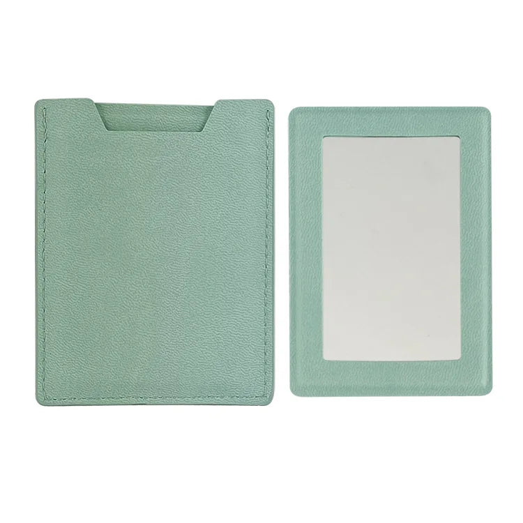Zonyin High Quality Rectangle Pull-out Design Gray Pu Leather Makeup Mirror Low MOQ Embossed Logo Metal Mirror With Pu Case