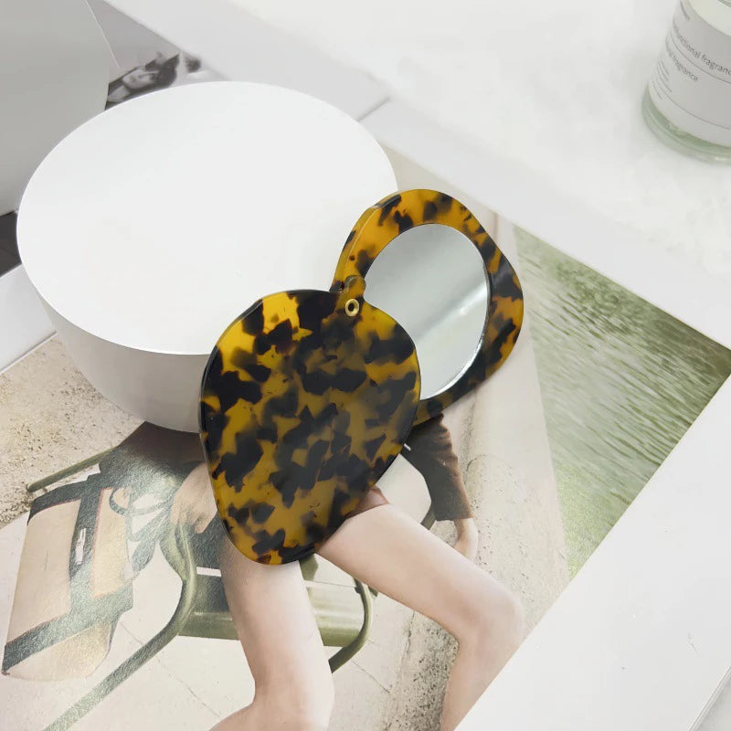 Zonyin Rotate Open Design Heart-Shape Acetate Portable Pocket Cosmetic Mirror Folding Small Travel Makeup Mirror for Promotional
