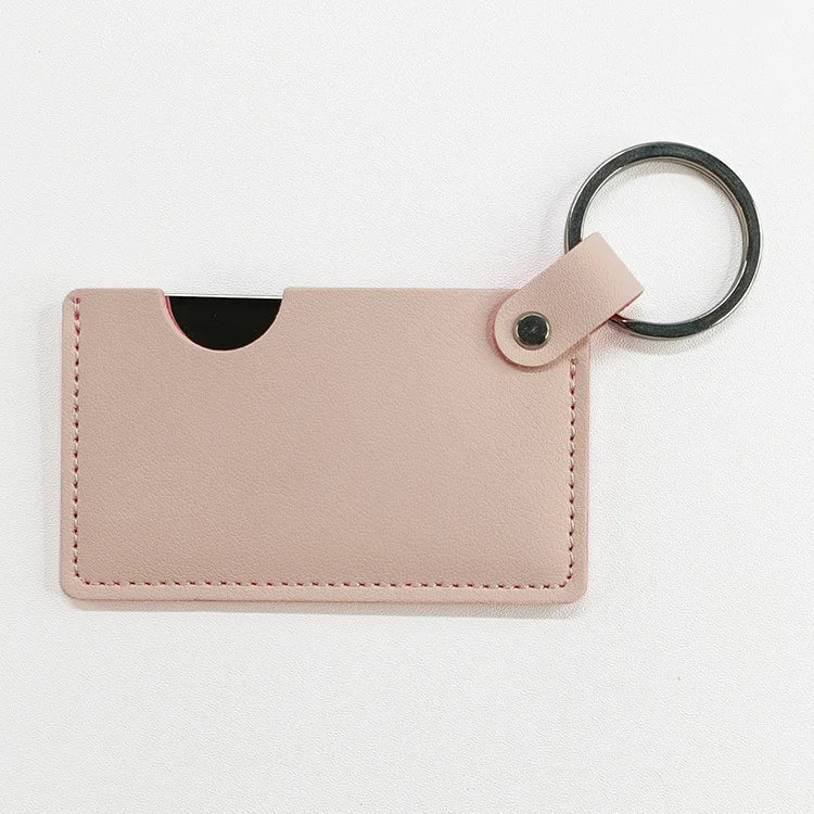Zonyin Small White Rectangle Pu Leather Keychain Mirror Custom Private Logo Portable Travel Makeup Hand Pocket Mirror for Bag