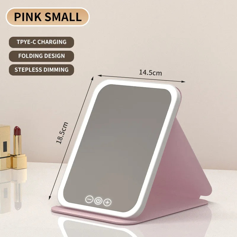 Zonyin Hot Selling LED Light Cosmetic Mirror Portable Folding Desktop Vanity Mirror Foldable Desktop Makeup Mirror for Women