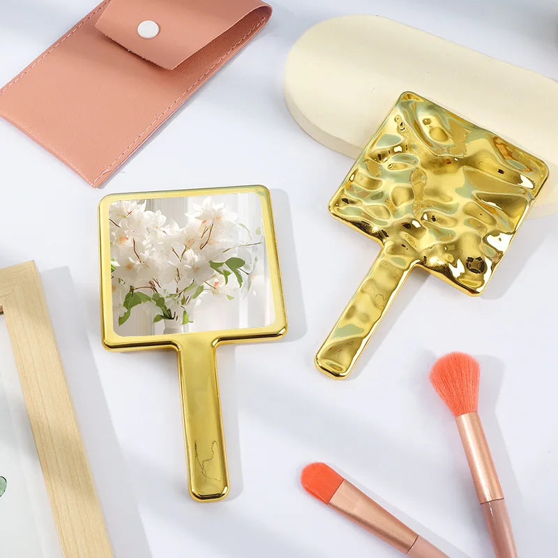 Zonyin Retro Hand Held Square Makeup Mirror Custom Logo Portable Fashion Lady Beauty Cosmetic Mirror Handheld Travel Mirror