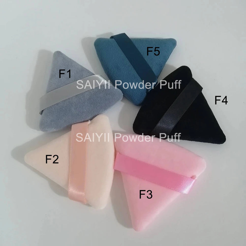 Zonyin Super Soft Velour Pure Cotton Powder Puff Custom Logo Beauty Sponge Face Makeup Triangle Powder Puffs for Face