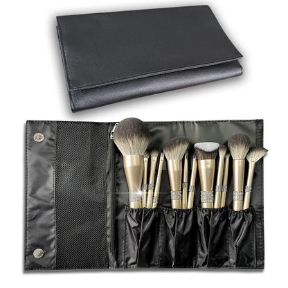 Zonyin Luxury 12Pcs Champagne Gold Soft Private Label Makeup Brushes Bling Glitter Diamond Makeup Brush Set With Rhinestone
