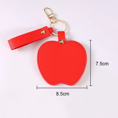 Zonyin Unique Christmas Gifts Red Apple-Shaped Pocket Mirror Foldable Pink Pu Leather Small Makeup Keychain Mirror for Women