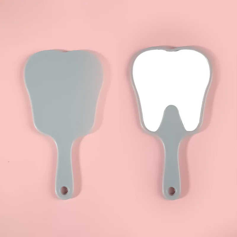 Zonyin Custom Logo Small Plastic Cute Tooth Shape Handheld Mirror Portable Compact Small Vintage Pocket Mirror for Gift