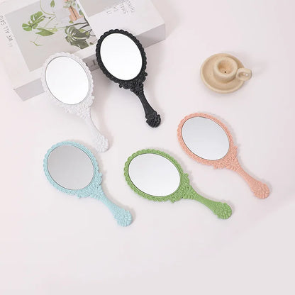 Zonyin Hot Sales European Vintage Travel Makeup Compact Hand Mirror Gold Black Pink Handheld Cosmetic Mirror With Handle