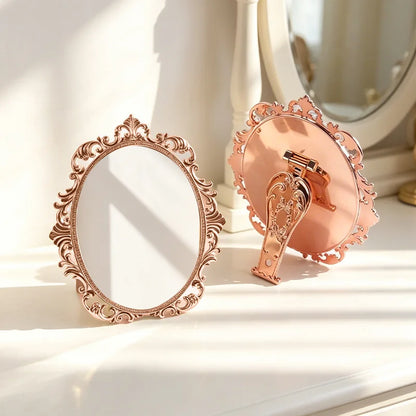 Zonyin European Vintage Carved Handheld Makeup Mirror High-Definition Glass Portable Vanity Mirror, Electroplated Hand Mirror