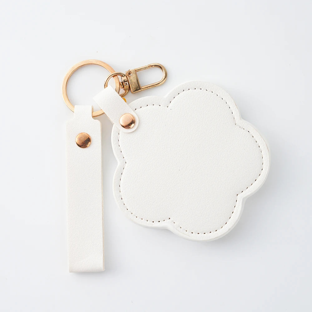 Zonyin New Flower Design Pocket Makeup Mirror Portable Pu Leather Small Travel Hand Mirror Logo Custom With Metal Keychain