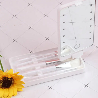 Zonyin Wholesale New Design Plastic LED Portable Pocket Makeup Mirror Custom Logo Cosmetic Brush Set With Popular Discount