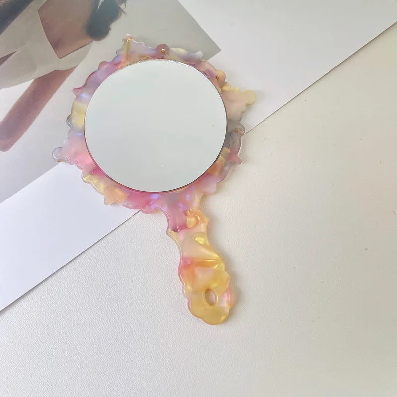 Zonyin Wholesale Diamond Pattern Acetate Makeup Mirror Portable Handle Handheld Cosmetic Mirror Colorful Women for Daily Use