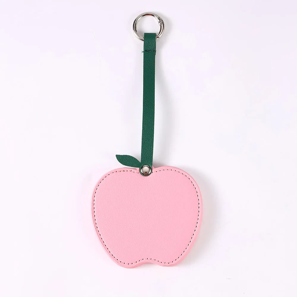 Zonyin Christmas Apple Design Baby Pink Pocket Makeup Mirror Customized Private Logo Small Mirror with Hanging Rope and Key Ring