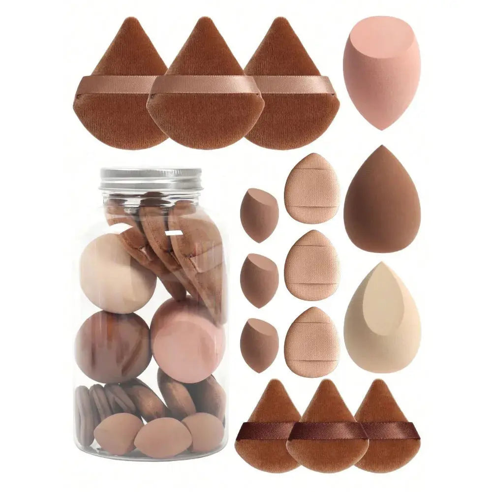 15-piece Mini Triangle Finger Makeup Puff Flocking Air Cushion Makeup Sponge Set Combination Beauty Soft Feature Blending Makeup