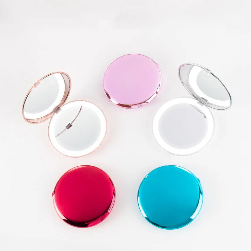 Zonyin Magnified Round Pocket Led Light Mirror Portable Foldable Mini Small Makeup Mirror With Led Light