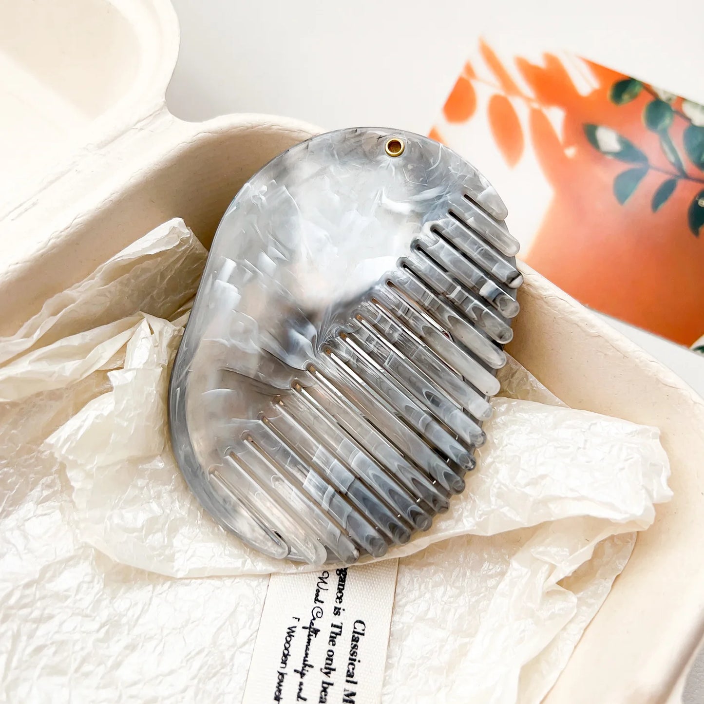 Zonyin Portable Oval Marble Makeup Mirror with Comb Foldable Rotating Cosmetic Pocket Mirror Hairbrush Combo Travel Mini Purse