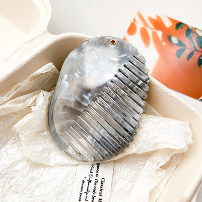 Zonyin Portable Oval Marble Makeup Mirror with Comb Foldable Rotating Cosmetic Pocket Mirror Hairbrush Combo Travel Mini Purse