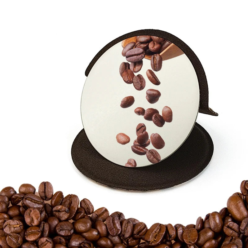 Zonyin Cork Coffee Grounds Foldable Travel Makeup Mirror Stainless Steel Compact Pocket Mirror With Coffee Flavor for Promotion