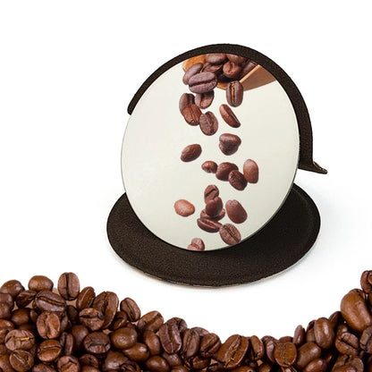 Zonyin Cork Coffee Grounds Foldable Travel Makeup Mirror Stainless Steel Compact Pocket Mirror With Coffee Flavor for Promotion