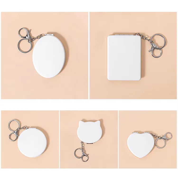 Zonyin Printed Logo PU Leather Foldable Makeup Mirror Portable Travel Compact 2X Magnifying Pocket Mirror  with Keychain