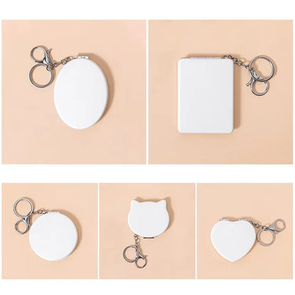 Zonyin Printed Logo PU Leather Foldable Makeup Mirror Portable Travel Compact 2X Magnifying Pocket Mirror  with Keychain
