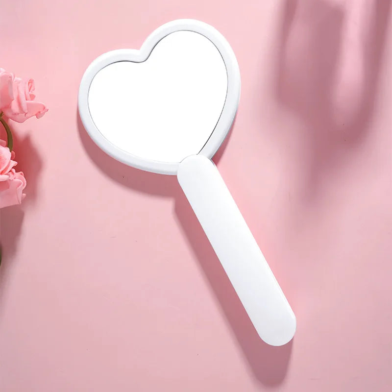 Zonyin Custom Logo Handheld Cosmetic Mirror Wholesale Portable Pink Heart Design Cute Small Girls Makeup Mirror