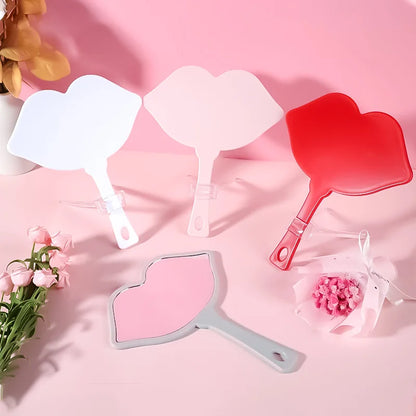 Zonyin Hot Sale Custom logo Large Handheld Mirror Lip Design Portable Plastic Personalized Hand Cosmetic Makeup Mirror for Girls