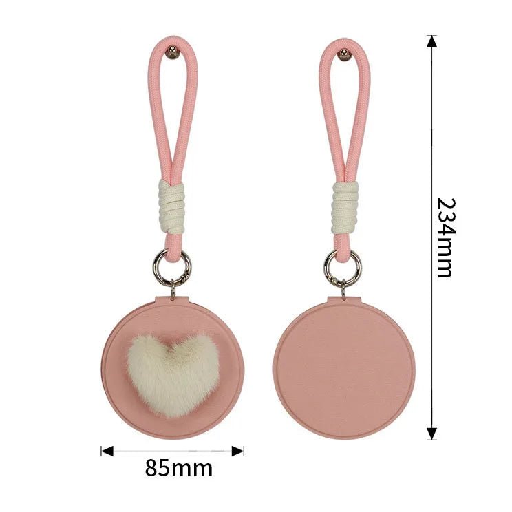 Zonyin New Design Cute Pink Double Sided Round Small Pocket Mirror 1x 2x Magnifying Compact Mirror With Pu Leather Hanging Rope