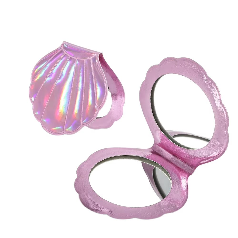 Zonyin Trendy Shell-Shaped Folding Double Sided Magnifying Travel Wholesale Beauty Cosmetic Mini Compact Pocket Mirror for Women