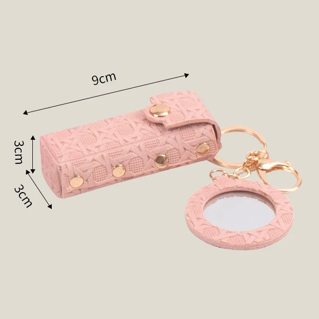 Zonyin New Arrive Pu Leather Small Makeup Mirror Mini Portable Leather Lipstick Holder Keychain for Women's Handbag Accessory