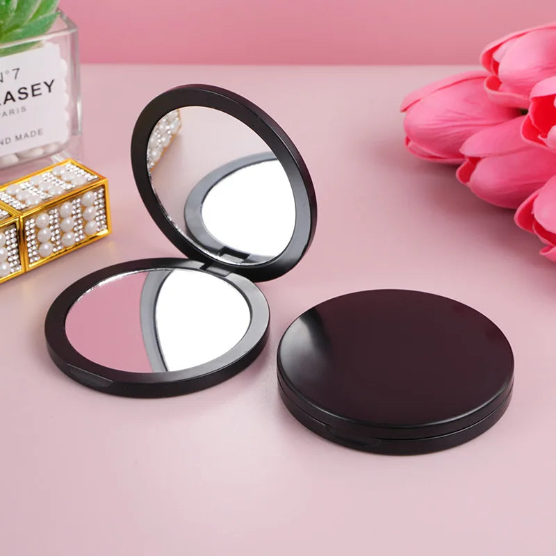 Zonyin Custom logo Round Double-Sided Folding Pocket Mirror Mini Compact pink Cosmetic Travel Mirror with 2x Magnification