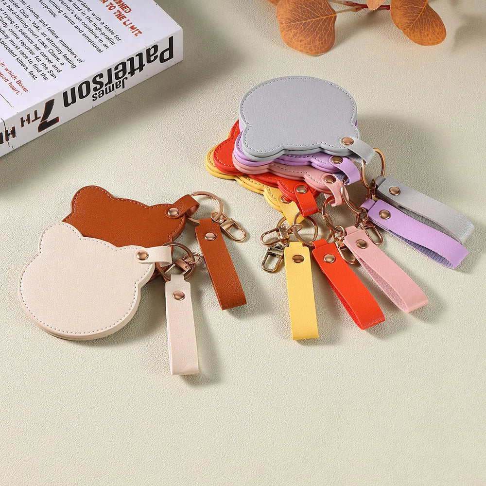 Zonyin NEW Product Cute Brown Bear Shaped Glass Pocket Mirror Pu Leather Travel Makeup Cosmetic Mirrors for Promotion Gifts