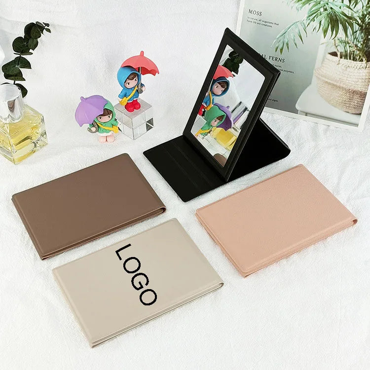 Zonyin High Quality Rectangle Folding PU Leather Mirror Custom Logo Portable Large Desktop Makeup Mirror with Adjustable Stand