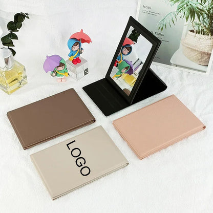 Zonyin High Quality Rectangle Folding PU Leather Mirror Custom Logo Portable Large Desktop Makeup Mirror with Adjustable Stand