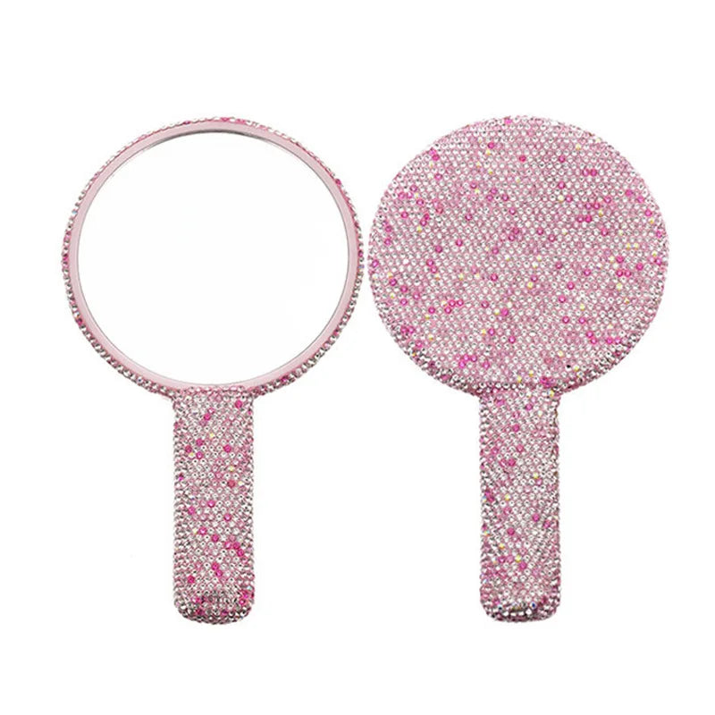 Zonyin Custom Logo Heart Shape Diamond Handheld Makeup Mirror Custom Hand Held Portable Private Label Round Makeup Mirror