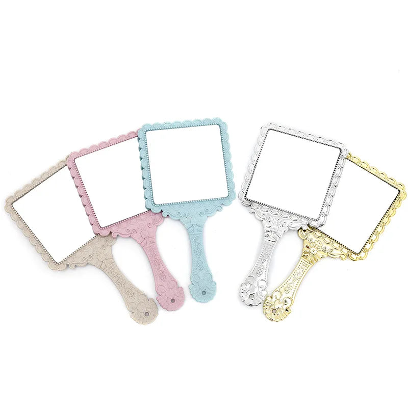Zonyin Gold Vintage Plastic Handheld Mirror Square Shape Plastic Handle Cosmetic Mirror Beauty Makeup Hand Held Mirror for Women