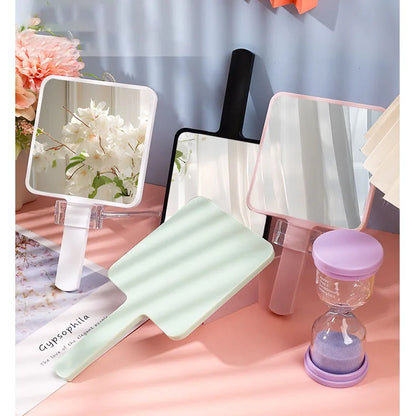 Zonyin Hot Sell Customized Logo Square Mini ABS Plastic Handheld Mirror Makeup Vanity Mirror with Handle for Gift
