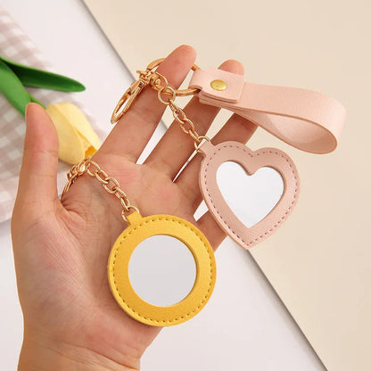 Zonyin Fashion PU Leather Makeup Mirror Bag Key Chain Flower Promotional Gifts Portable Pocket Mirror Heart Mirror With Key Ring