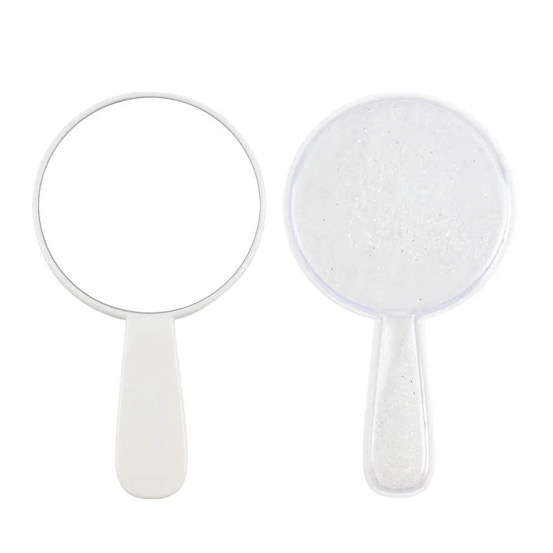 Zonyin New Shiny Quicksand Portable Handheld Makeup Mirror Plastic Round Cute Hand Makeup Mirror for Woman Girls