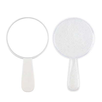 Zonyin New Shiny Quicksand Portable Handheld Makeup Mirror Plastic Round Cute Hand Makeup Mirror for Woman Girls