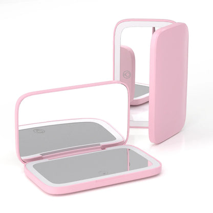 Zonyin Custom Logo Double-Side Handheld Makeup Mirror with Lights Travel Compact Portable Folding LED Rechargeable Square Mirror