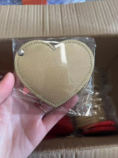 Zonyin Cute Red Heart Pu Leather HD Glass Pocket Makeup Mirror Custom Logo Portable Travel Mini Cosmetic Mirrors for Women Girls