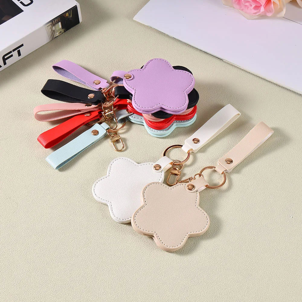 Zonyin NEW ARRIVAL Cute Yellow Star Small Makeup Mirror Customized Logo Pu Leather Pocket Cosmetic Keychain Mirror for Kids