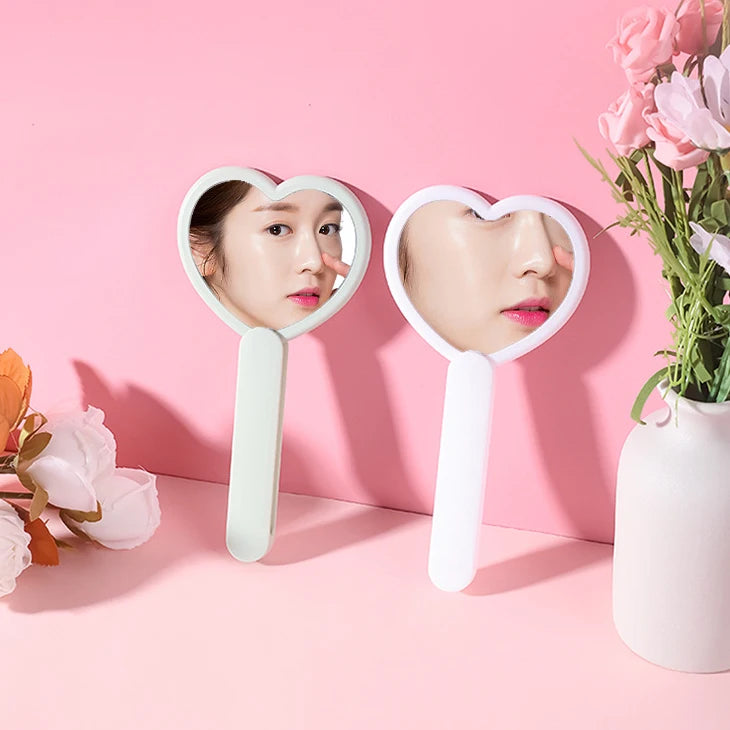 Zonyin Custom Logo Handheld Cosmetic Mirror Wholesale Portable Pink Heart Design Cute Small Girls Makeup Mirror